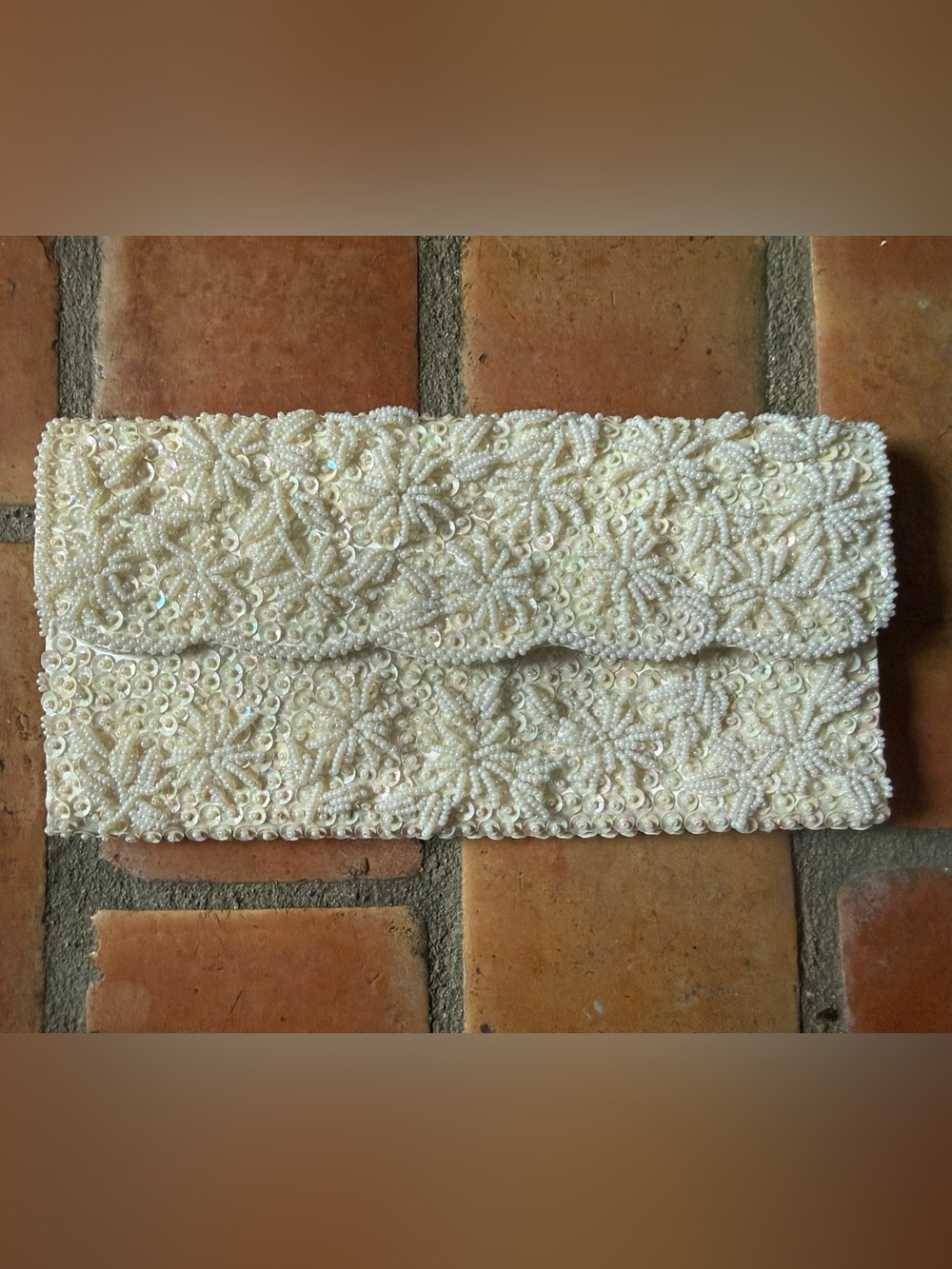 Vintage White Beaded Clutch